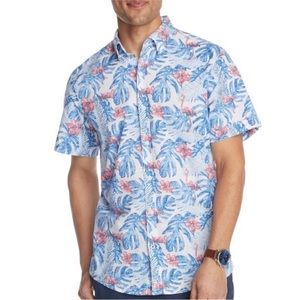 NWT izod Saltwater dockside button down shirt blue with flamingos Medium